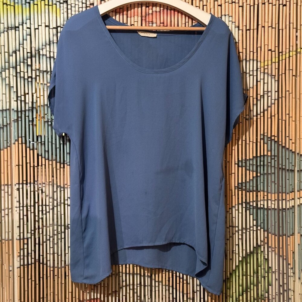 LUSH, Lightweight Chiffon Cap Sleeve T-Shirt Blouse, French Blue, Large